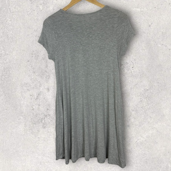 MTS Grey Short Sleeve Jersey Dress Size Small Pockets Swing Crew Neck Midi - Picture 3 of 12
